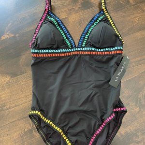 La Blanca One Piece Swimsuit Black with Contrast Colored Trim NWT Size 10